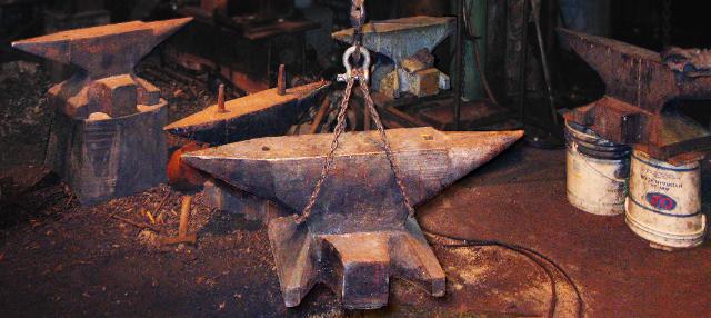 Five Blacksmiths anvils totaling over 2400 pounds to be moved. Greenwood Ironworks