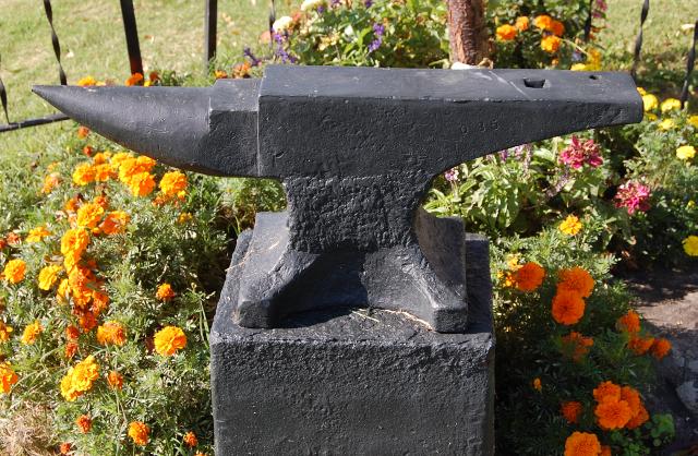 Large Hay-Budden anvil in flower garden