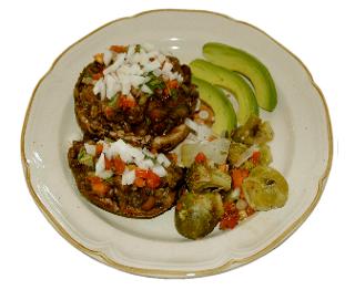 Portabello Mushrooms stuffed with beans.