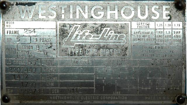 Westinghouse Motor Plate