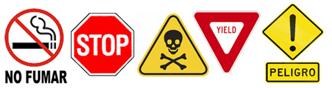 Typical street signs and warning symbols