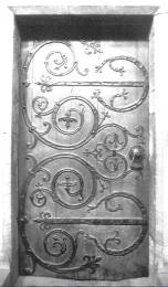 #3 'C' Strap hinges on right with 19th century elaborations on the left on the chapter house door at Ripon Cathedral, North Yorkshire.  1.16M X 2.15M.  14th century?