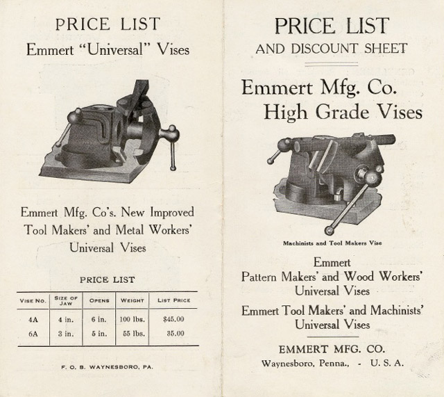 Emmert Mfg. Co. Price List - Waynesboro, Penna - USA