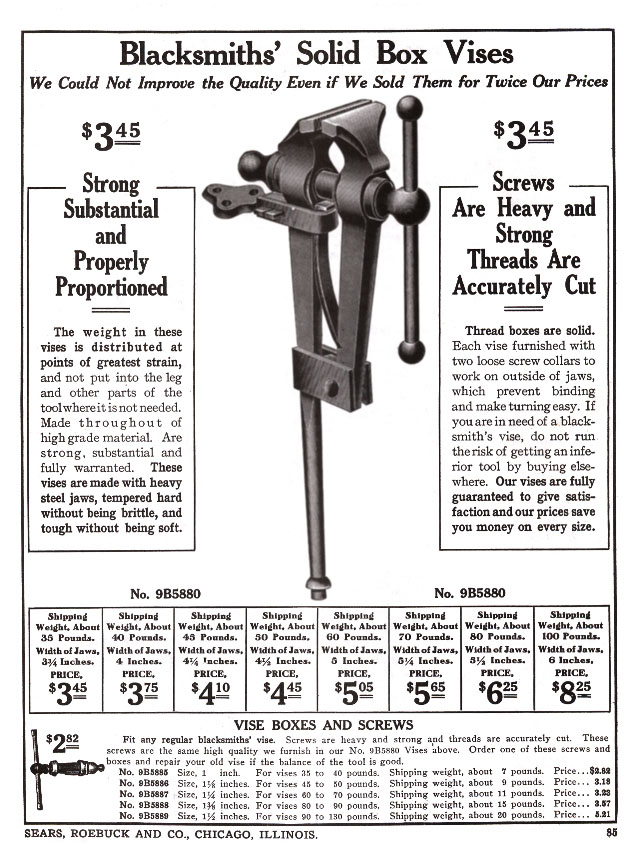 Full page vise advertisement with prices.
