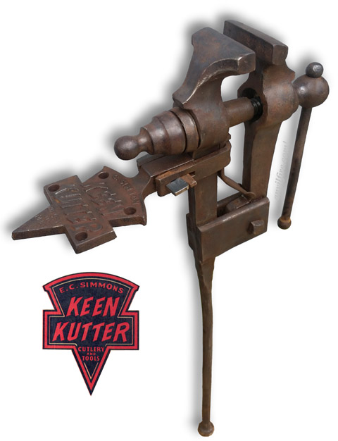 Keen-Kutter Blacksmith leg vise and logo